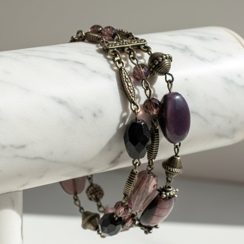 Premier Designs Purple and Black Beaded Bracelet